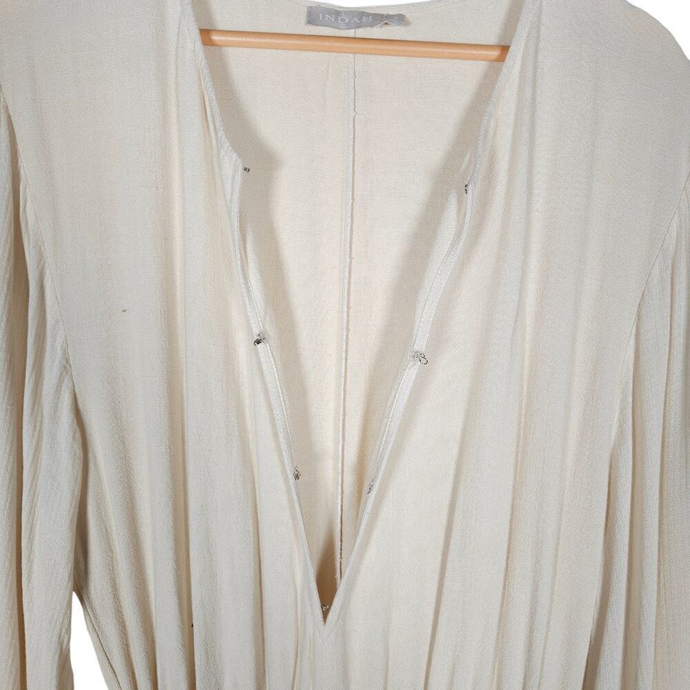 Indah Jumpsuit Small Cream Linen Blend Long Sleeves Neck Tie One Piece Outfit - Picture 6 of 15